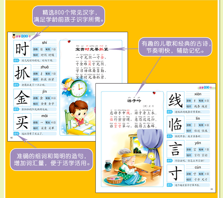 晨风识字800个学前识字书 3-4-5-6周岁宝宝看图识字汉字学习启蒙书 带笔画部首组词造句小学