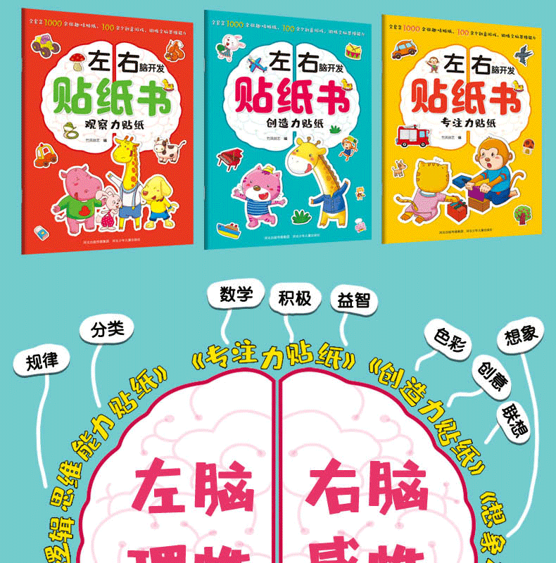 正版3-6岁左右脑开发贴纸书 全套六册含1000张贴纸132道游戏全方位培养和提升孩子的思维能力
