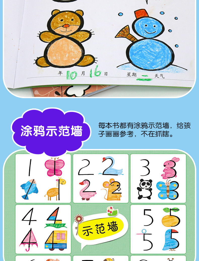 儿童涂鸦画画本全6册 幼儿画画本 儿童创意绘画书 0-3岁少儿绘画启蒙画画本涂色书 儿童画册涂鸦本