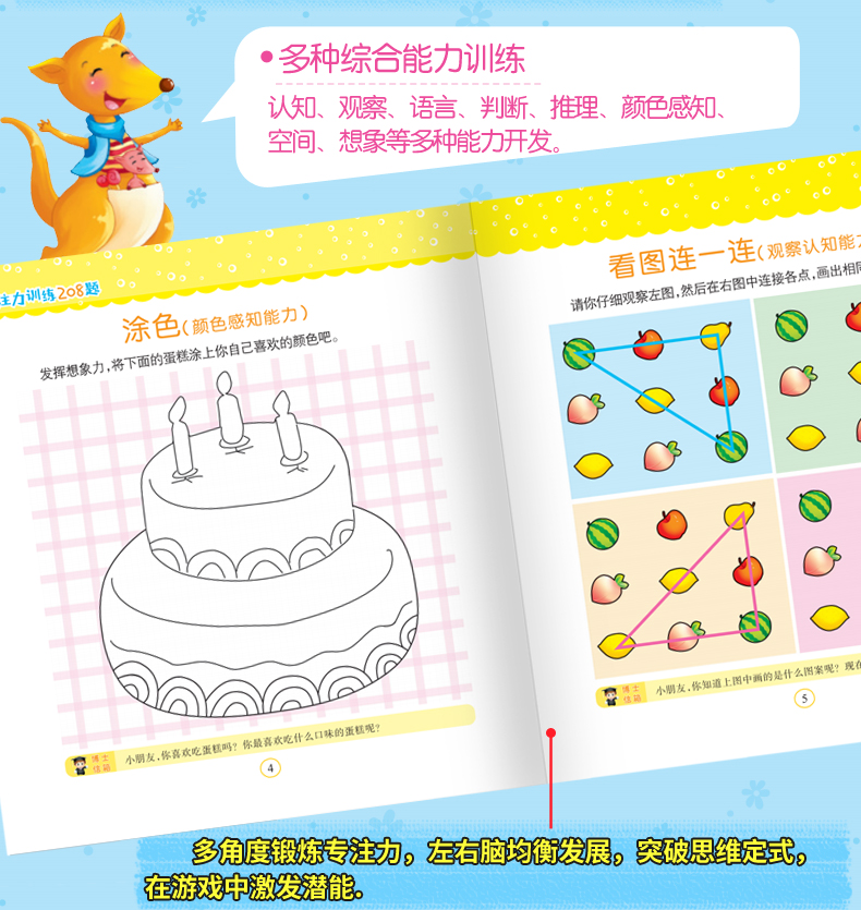 幼儿专注力训练208题全6册 寻找隐藏的图画捉迷藏找不同迷宫大冒险逻辑思维训练儿童游戏书幼儿书籍3-