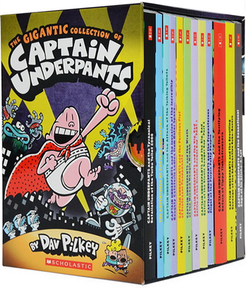 英文原版 内裤超人队长 The Gigantic Collection of Captain Underpants 我的校长是超人12册盒装 课外阅读章节桥梁读物