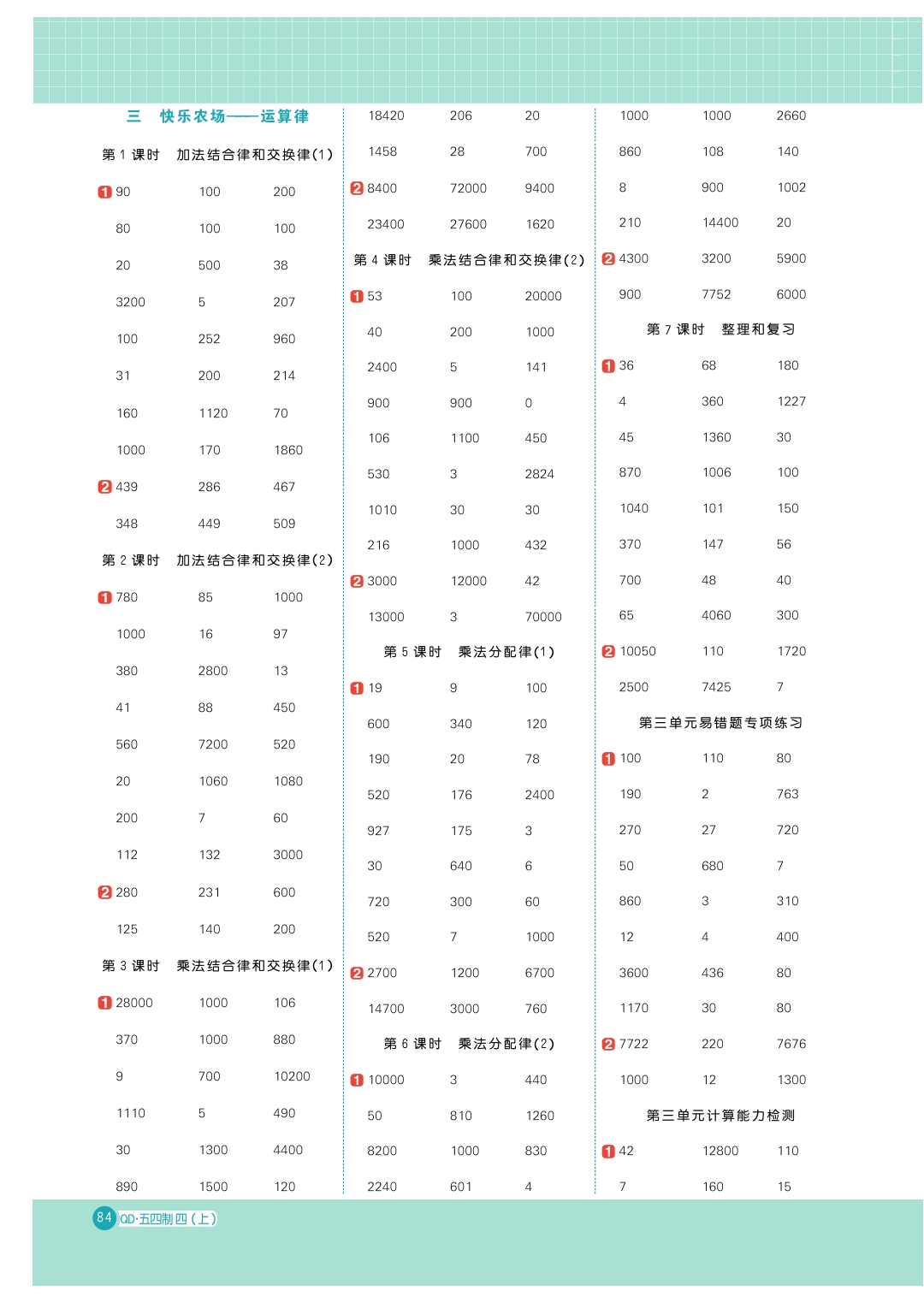 2021版阳光同学计算小达人四年级上册五四制青岛版QD四年级口算题卡4年级数学一课一练口算天天练口算小状元小学课外作业暑假衔接