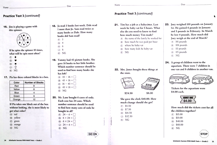 学乐成功系列 Scholastic Success With Math Tests, Grade 3 三年级 数学测试题 小学生家庭练习册 英文原版