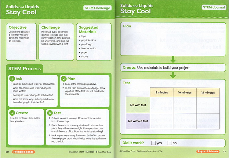 英文原版 Evan Moor Smart Start STEM G1 美国加州教材 聪慧启蒙系列 幼儿园小学Science学科练习册