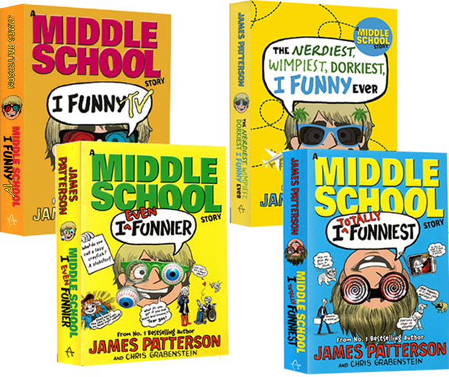 英文原版 Middle School 姐妹篇 I Funny 撞墙吐槽日记 4册合售  儿童章节桥梁小说书 James Patterson