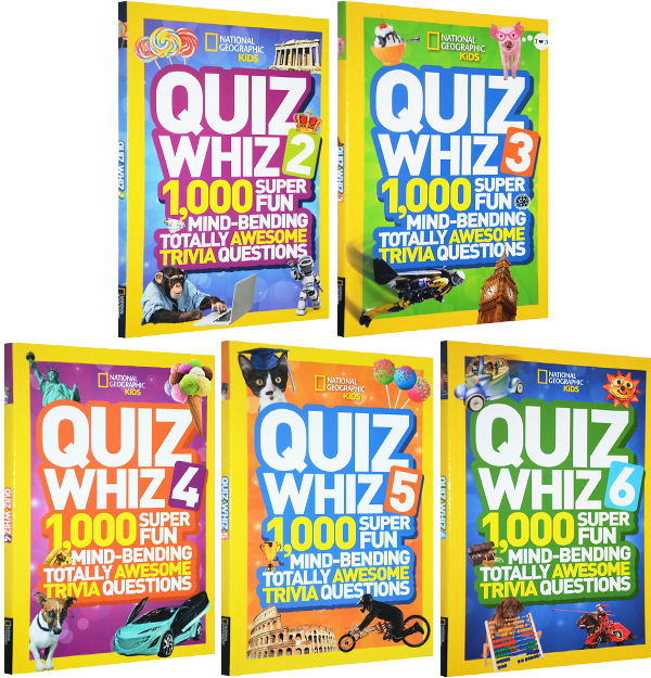 Quiz Whiz系列 国家地理儿童问答小测验 National Geographic Kids 英文原版 5册合售 英语启蒙认知科普知识 古怪趣事1000问