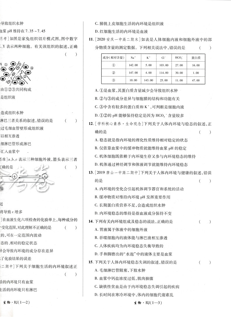 2021版金考卷生物必修三试卷人教版 高中必修3活页题选名师名题单元滚动双测卷高考AB卷专题专项练习模拟名校解题速查必备天星教育