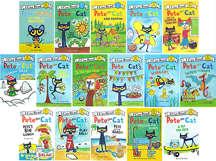共16册 入门级14册+赠一阶段2册 皮特猫英文原版绘本 I Can Read Pete the Cat 儿童分级读物启蒙学习英文版 Pete at the Beach