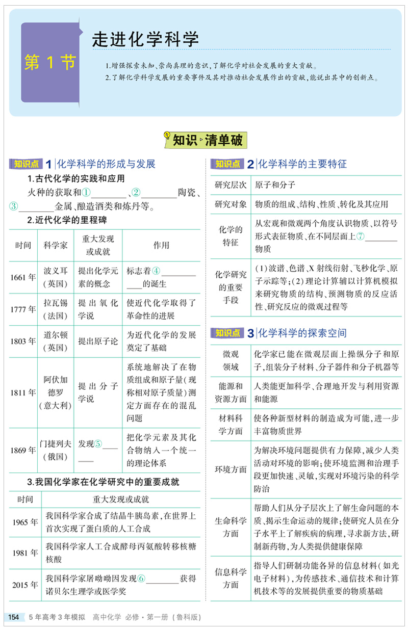 2021版五年高考三年模拟必修第一册 化学 鲁科版（新教材）高中同步讲解练习 含答案全解全析+疑难破练习册