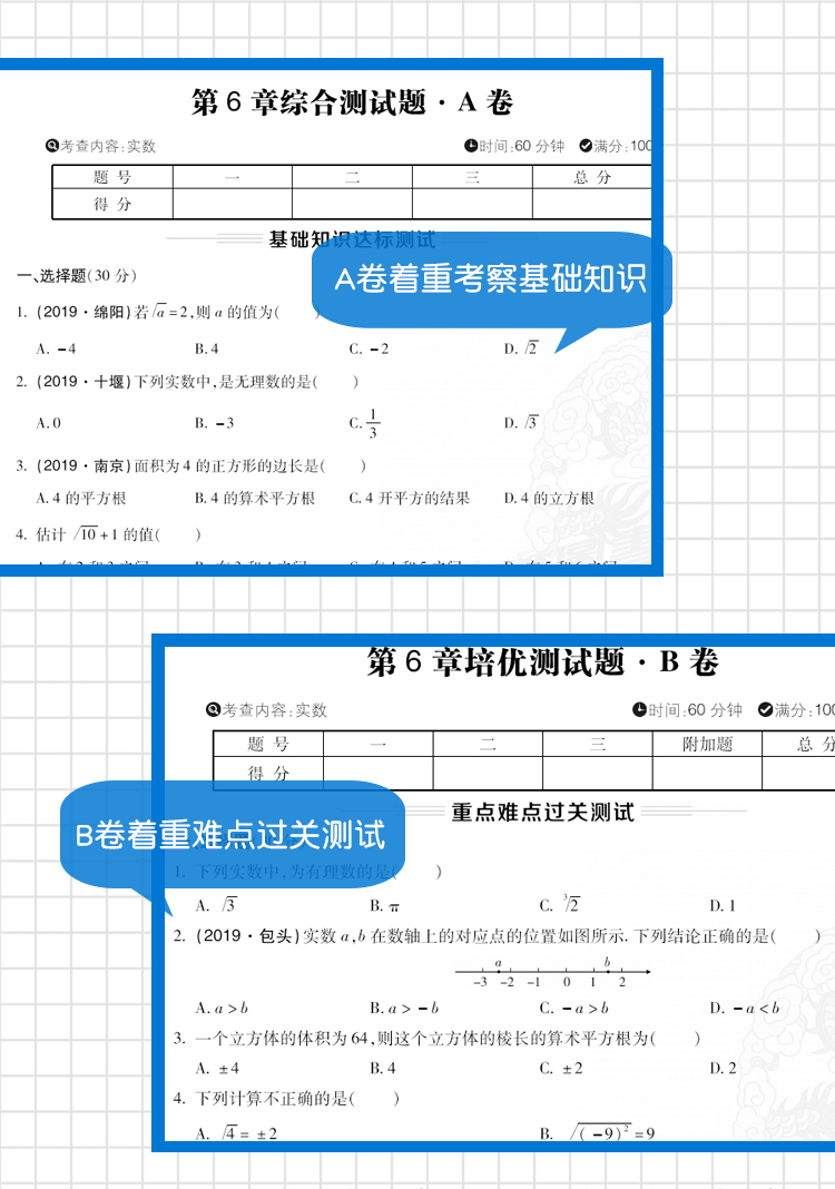 2020版非常海淀单元测试AB卷七年级下册数学沪科版 一本含基础知识重点难点期中期末的中学教辅试卷知识点一遍过初一数学试卷