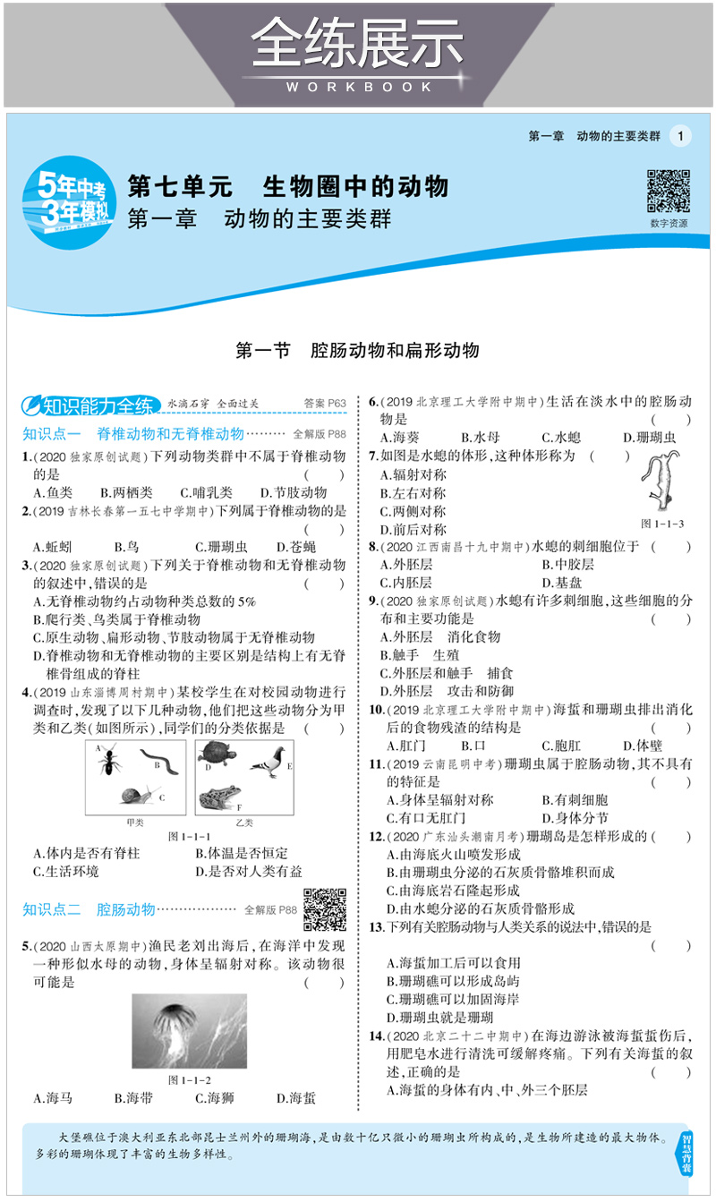 2021版五年中考三年模拟八年级生物上鲁科版 5年中考3年模拟生物 53五三同步初二8年级生物同步全解全练练习册曲一线五三练习册