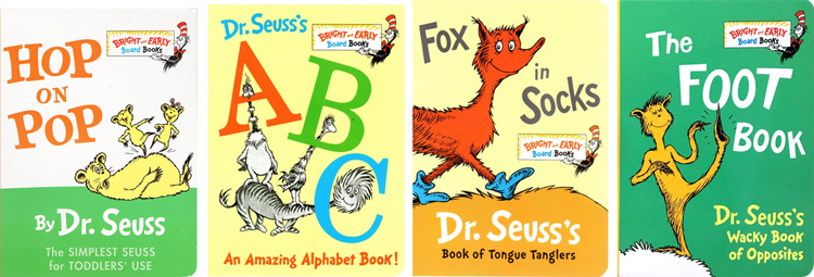 英文原版 Dr Seuss ABC/Fox in Socks/The Foot Book/Hop on Pop 廖彩杏书单 苏斯博士4册 纸板书 儿童英文启蒙韵文绘本