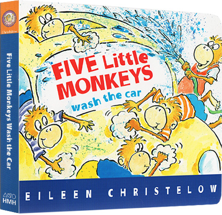 英文原版 Five Little Monkeys Wash the Car 纸板书 五只小猴子洗汽车 儿童启蒙绘本 Eileen Christelow