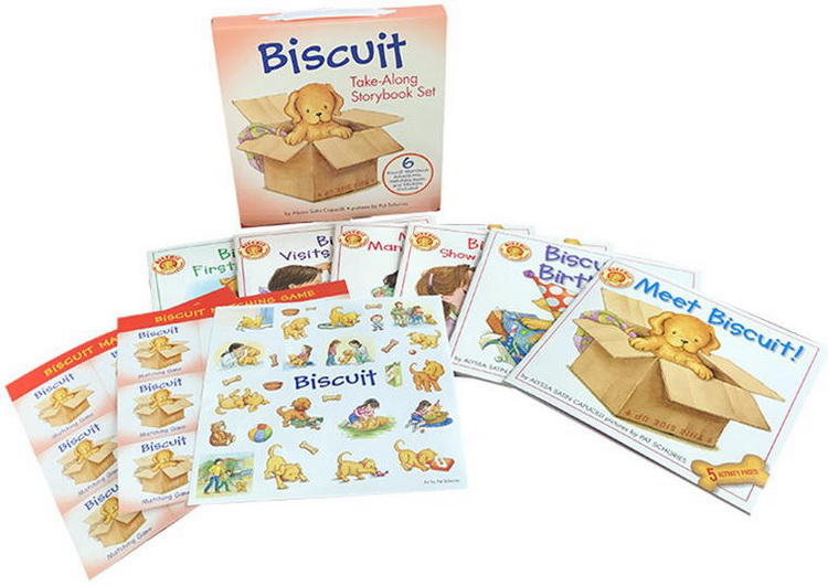 英文原版绘本 Biscuit Take-Along 6 Book Box Set 小饼干狗6册故事图画书礼盒装 含贴纸与配对游戏