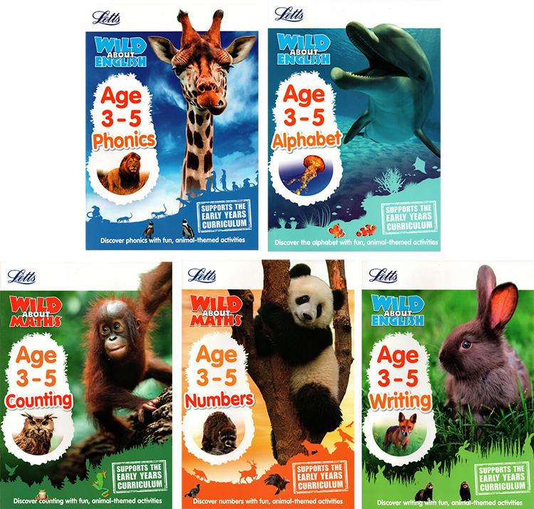 套装一 3-5岁 英文原版 Collins Letts Wild About 系列 Number Writing Counting Alphabet Phonics 少儿科普练习册 5册附答案