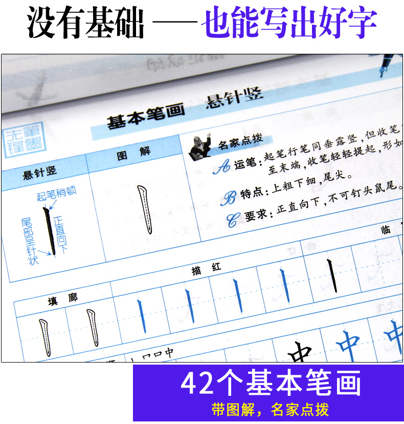 从零起步学写字 楷书 学生成人硬笔钢笔书法练字本 高中大学生字体练习册 男生女生速成 李放鸣字帖 笔墨先锋 基本笔画 初学者入门