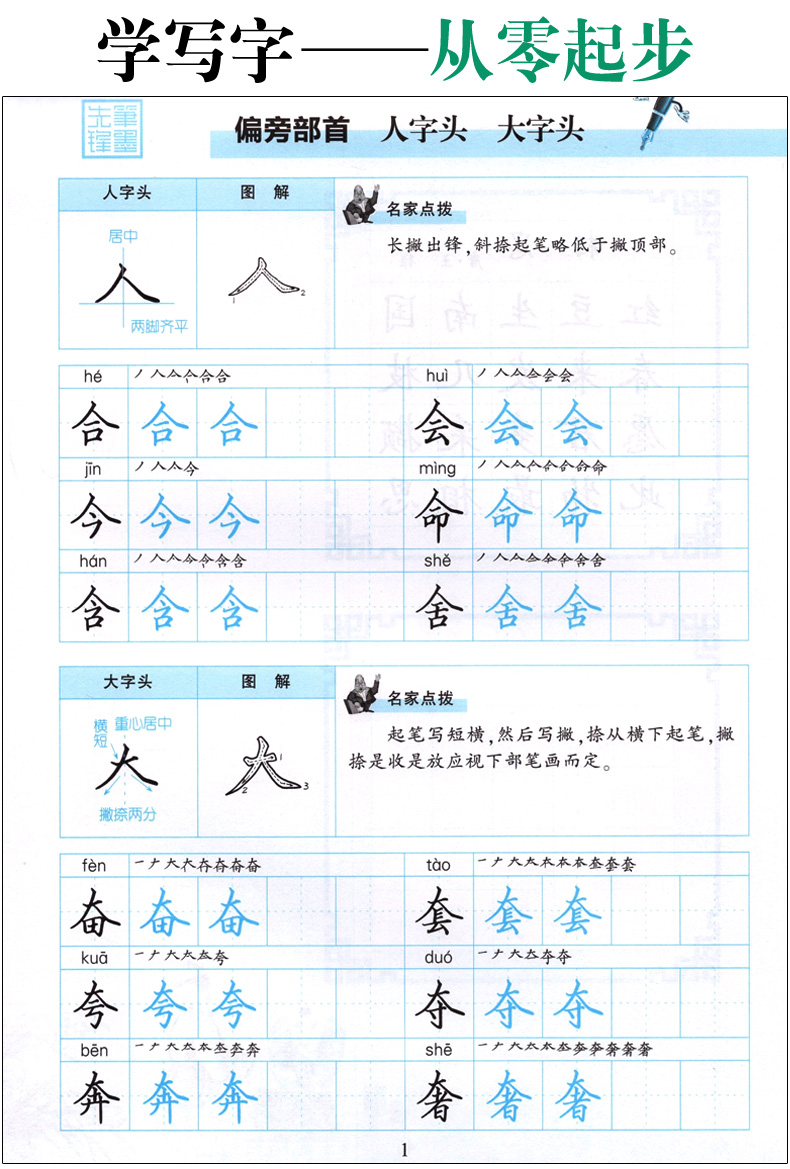 从零起步学写字 楷书 偏旁部首 初学者入门 高中大学生字体练习册 学生成人硬笔钢笔书法练字本 男生女生速成 李放鸣字帖 笔墨先锋