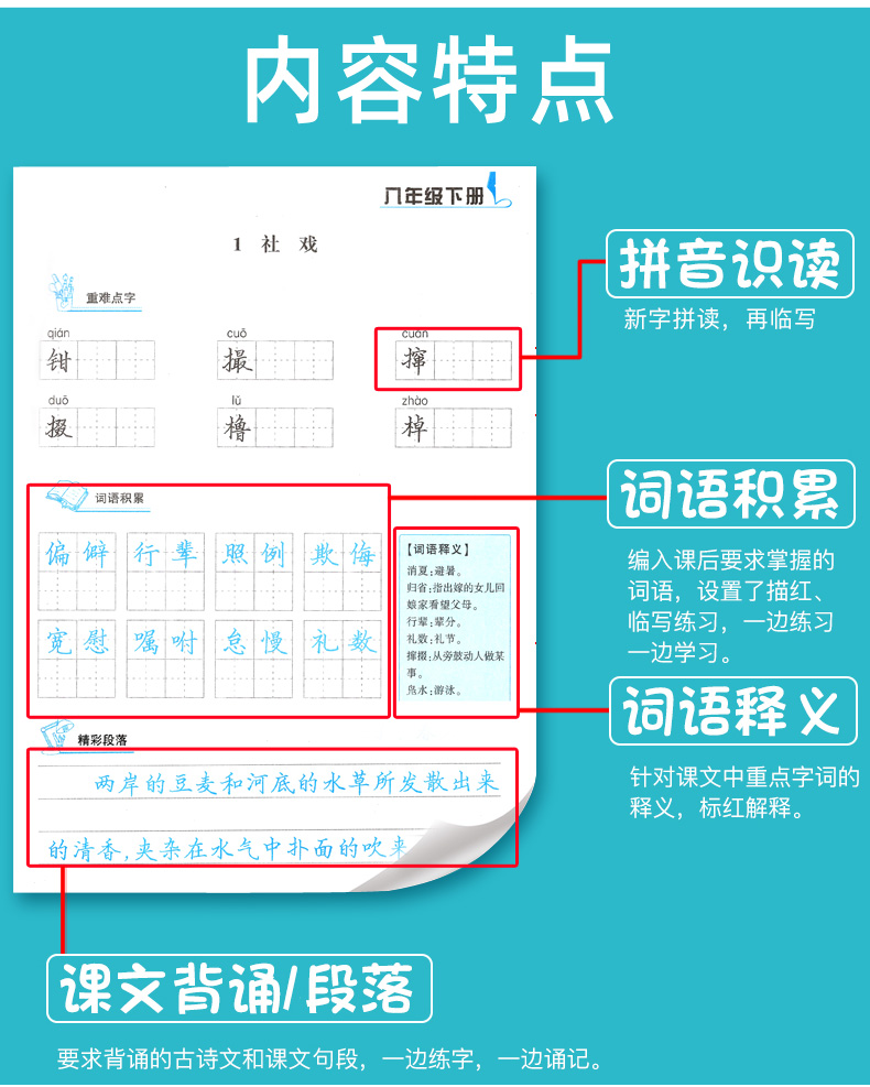 初中写字字帖八年级下册 人教版RJ 李放鸣 楷书正楷 笔墨先锋 8八下语文书教材同步硬笔书法辅导练习册书籍 中学生成人钢笔练字帖