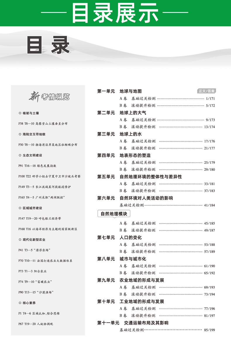 2021新版金考卷一轮复习单元滚动双测卷地理 全国卷一二三卷 天星教育高考文科复习资料 高中高三模拟试卷汇编测试卷