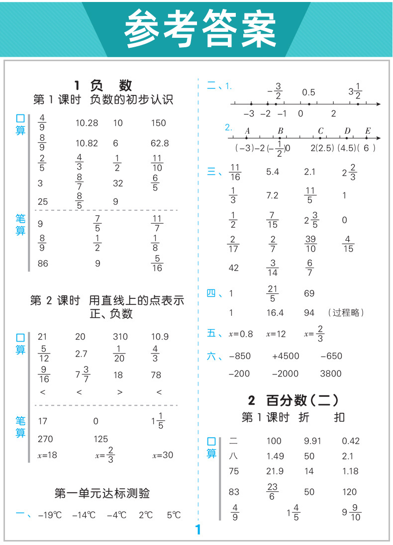 2020春53天天练口算大通关 六年级下册数学 人教版RJ 曲一线小儿郎口算笔算练习册 小学生教材同步训练作业本 五三天天练辅导资料