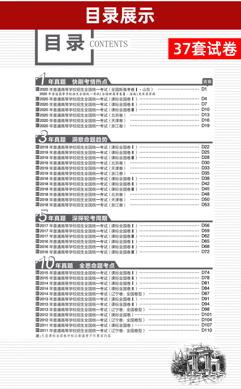 新高考 2021新版高考必刷卷十年真题数学 2011-2020年高考历年真题 高中高三高考真题卷子 10年真题套卷数学专项训练复习资料