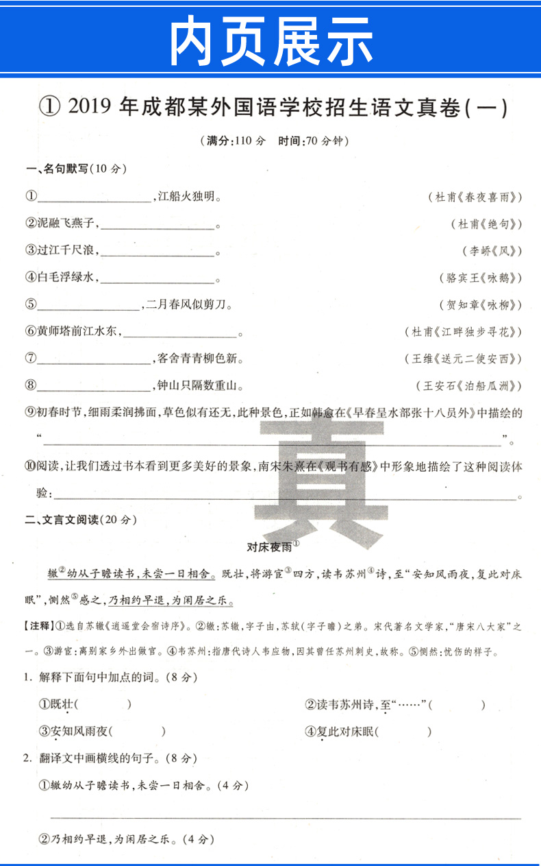 现货2020四川十大名校招生真卷语文英语四川省小升初语文真题试卷 小学毕业升学重点初中招生真题 2019小学升初中小升初模拟试卷