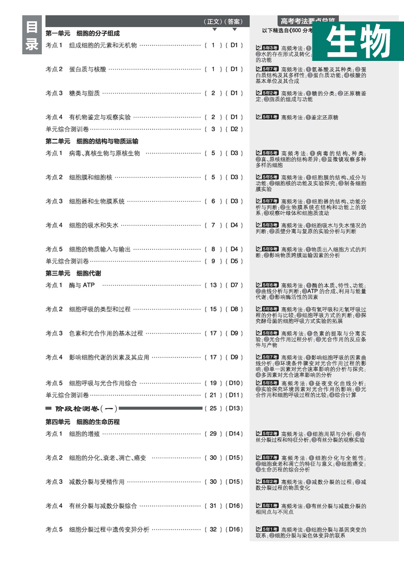2021新版 高考必刷卷单元提升卷理科数学物化生 高中高三一轮复习资料阶段测试卷子 高考必刷题理数物理化学生物试卷2020