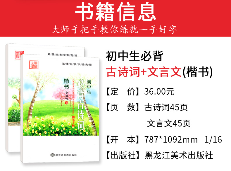 初中生练字帖 必背古诗词+文言文2本 李放鸣钢笔楷书字帖 初一初二初三钢笔楷书蒙纸临摹成人语文书法练习 笔墨先锋七八九年级