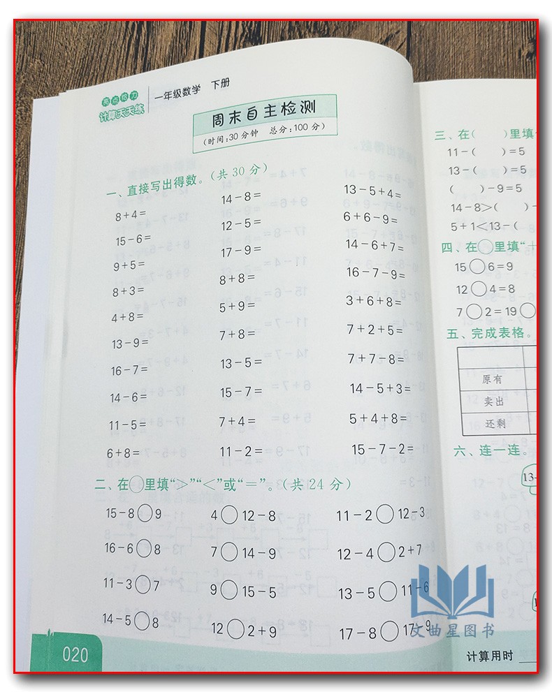 2020春亮点给力计算天天练小学数学一年级下1年级下册江苏版苏教版小学生同步每日一练数学题口算题计算题训练口算题卡口算课课练