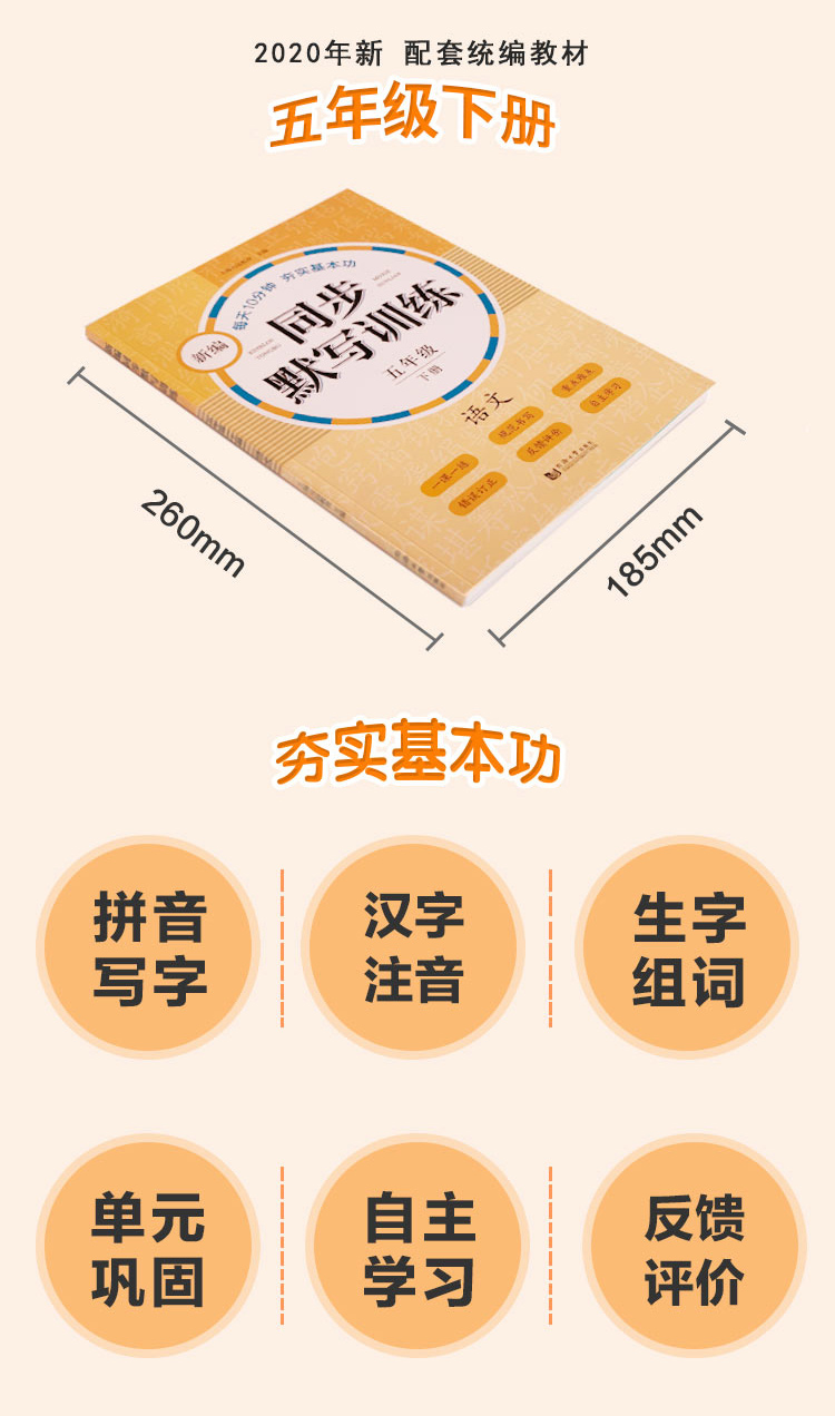 正版现货 新编同步默写训练 语文 五年级第二学期/5年级下 统编版教材同步配套 小学语文生字词语拼写句子预习复习 同步默写训练