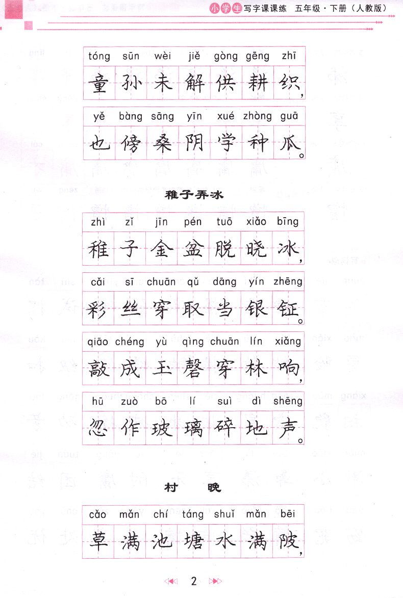 写字课课练五年级下册人教版庞中华钢笔字帖小学生语文5年级同步练字用书庞中华楷书字帖正楷钢笔硬笔书法临摹描红练习册