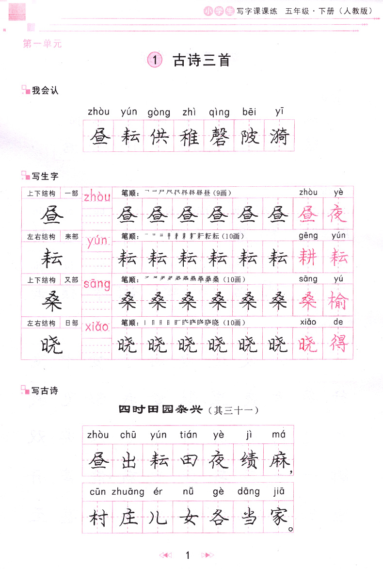 写字课课练五年级下册人教版庞中华钢笔字帖小学生语文5年级同步练字用书庞中华楷书字帖正楷钢笔硬笔书法临摹描红练习册