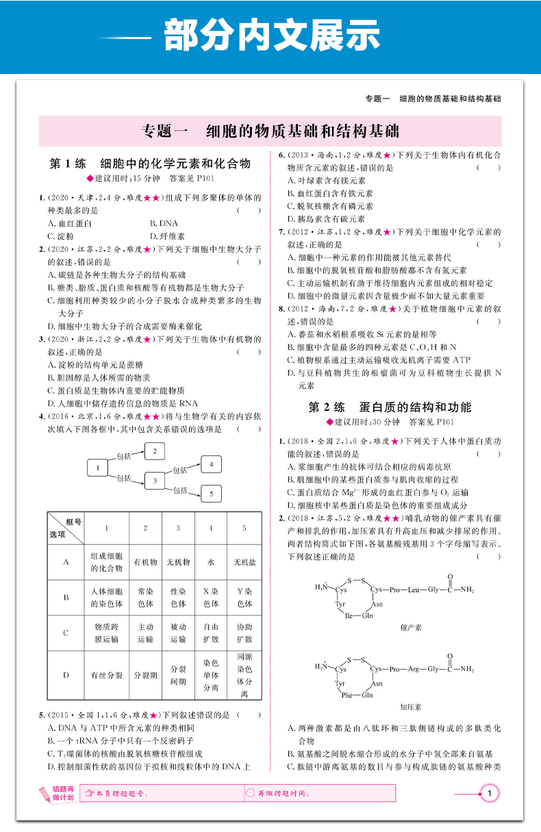 2021新版高考高手必刷小题 生物历年高考选择题基础知识专项练习 高中高三一轮二轮总复习资料书全国版一二三卷通用志鸿优化系列