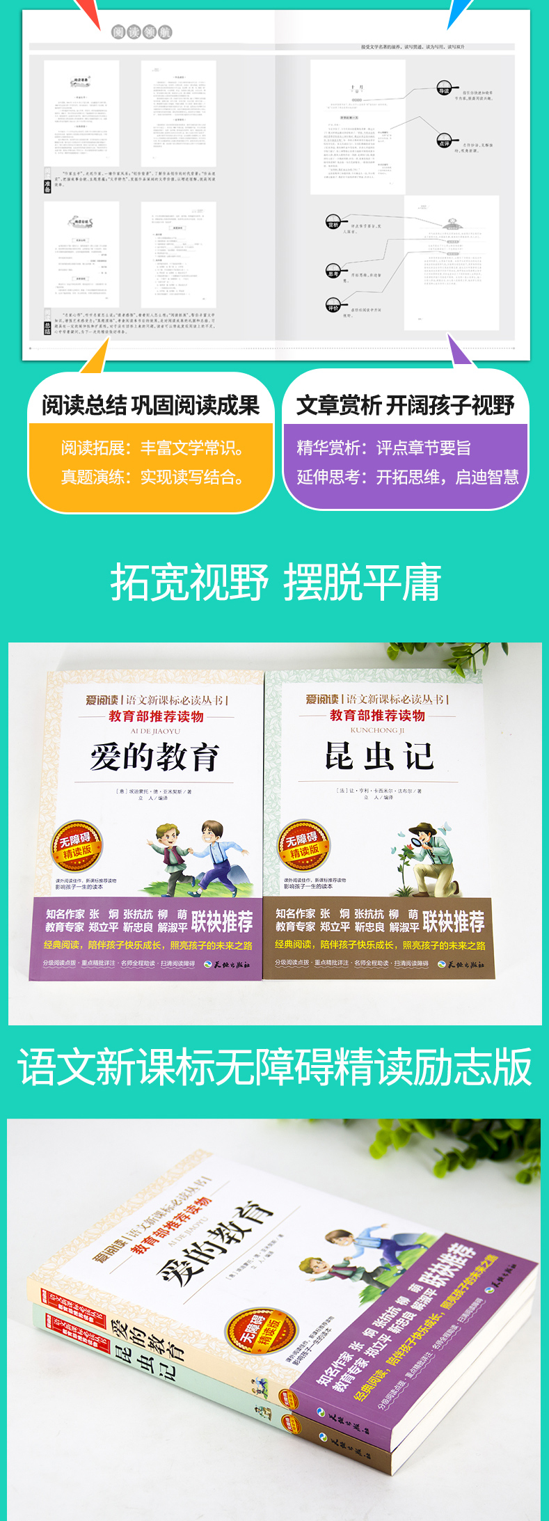 爱的教育+昆虫记2册少儿版小学生课外书书籍6-10岁童话儿童读物书籍中小学生课外阅读