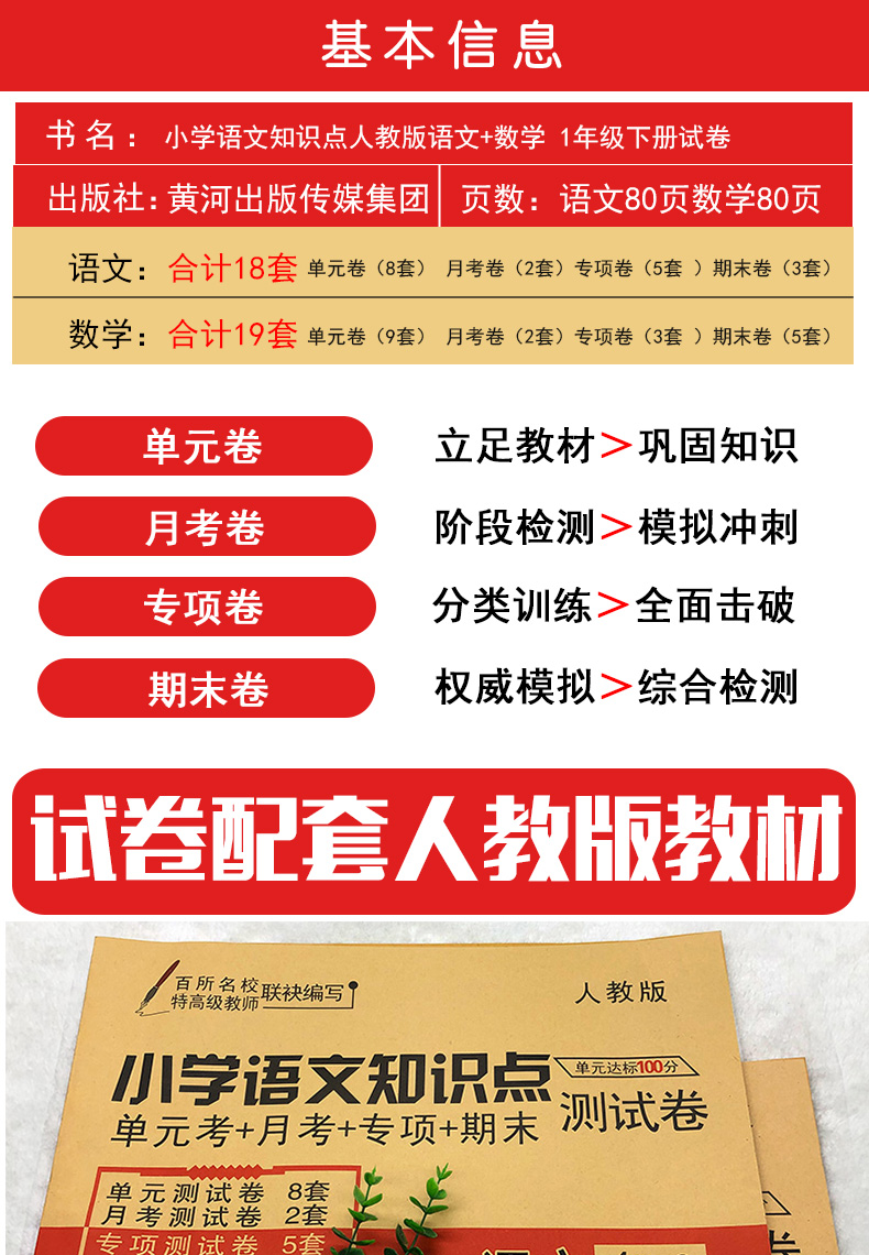 人教版一年级下学期全套试卷4本一年级下册试卷语文数学+应用题解题高手+看图说话写话人教版部编版小学人教同步训练题卷子天天练