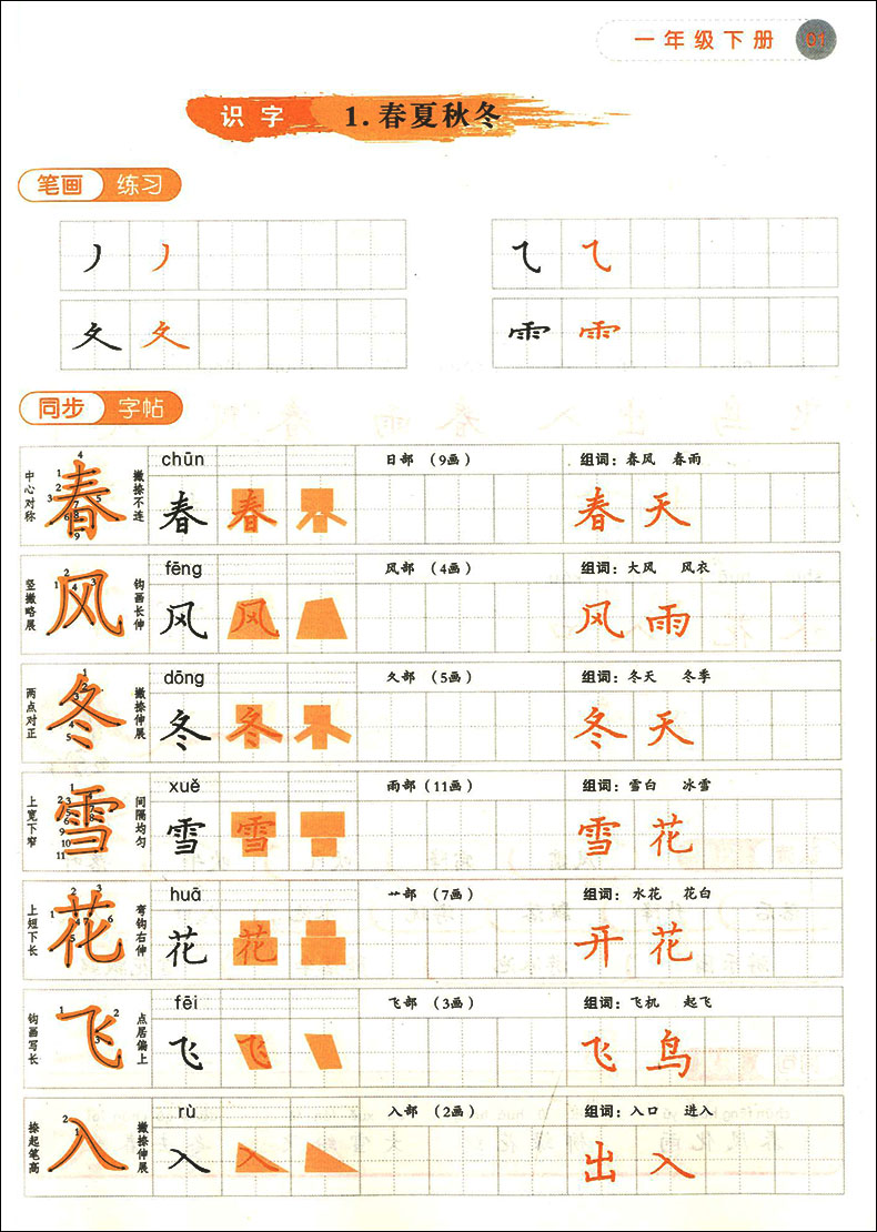 部编本人教版 小学生写字帖 学而老师同步字帖 一年级第二学期/1年级下册 与上海小学语文教材配套 非临摹纸字帖生字练习