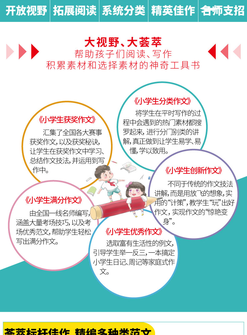 天下作文 小学生作文全套5本 创新作文+分类作文+获奖作文+满分作文 提高写作技巧优秀作文作文素材课外阅读 小学生作文阅读资料