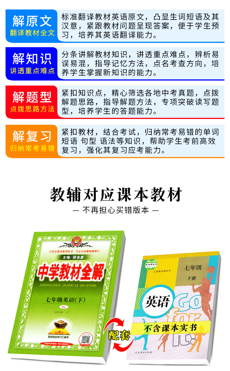 2020春 中学教材全解七年级下册 英语 人教版 初一同步练习册测试题课本解析课文讲解参考资料课堂总复习详解训练解读辅导教辅图书