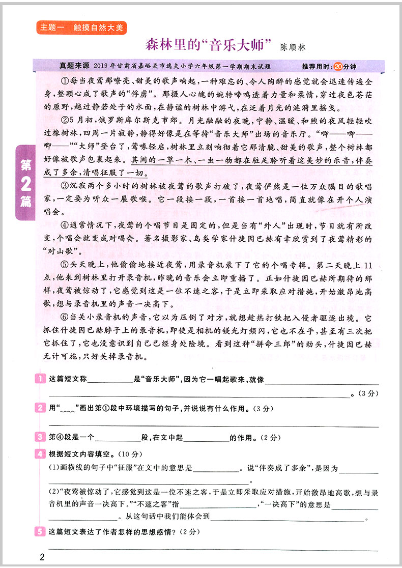 2020新版 阳光同学 百校名师推荐阅读真题80篇六年级 彩虹版小学6年级上册下册语文阅读理解专项训练书同步练习阶梯阅读资料辅导书