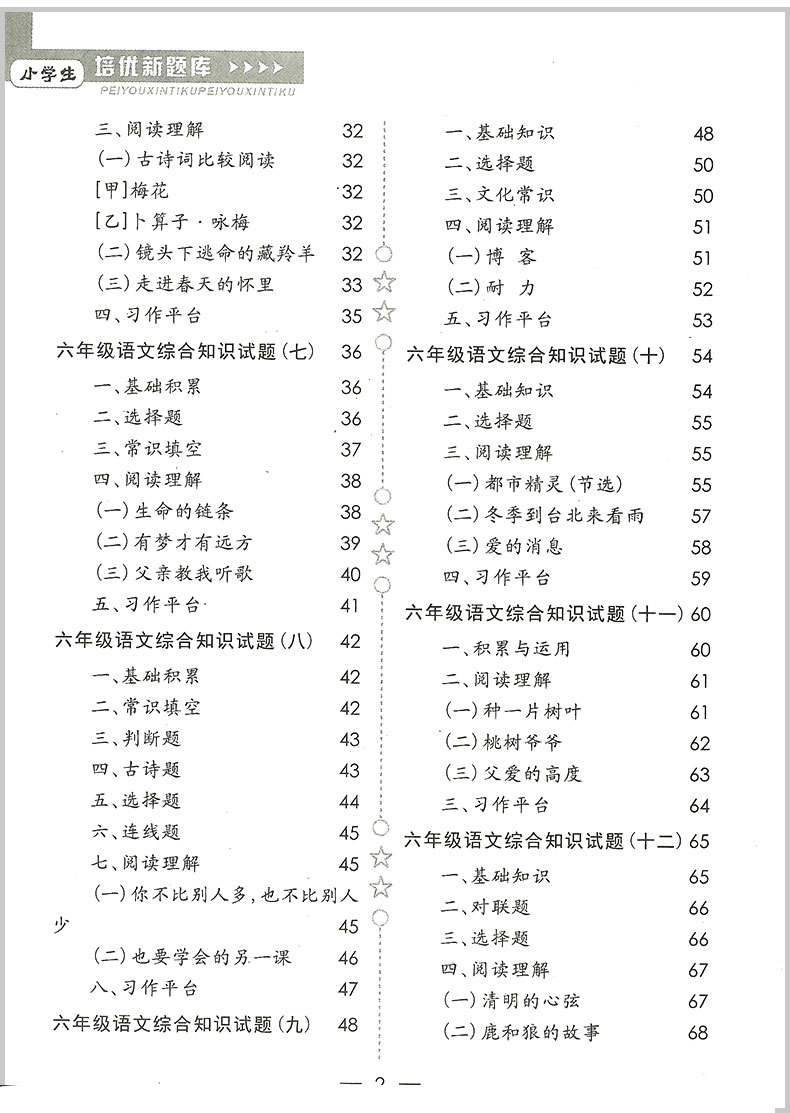 国学 培优新题库综合知识与素质教育大全 六年级/6年级 语文 上册下册小学生阶梯阅读同步练习册模拟测试题课本教材训练辅导教辅书