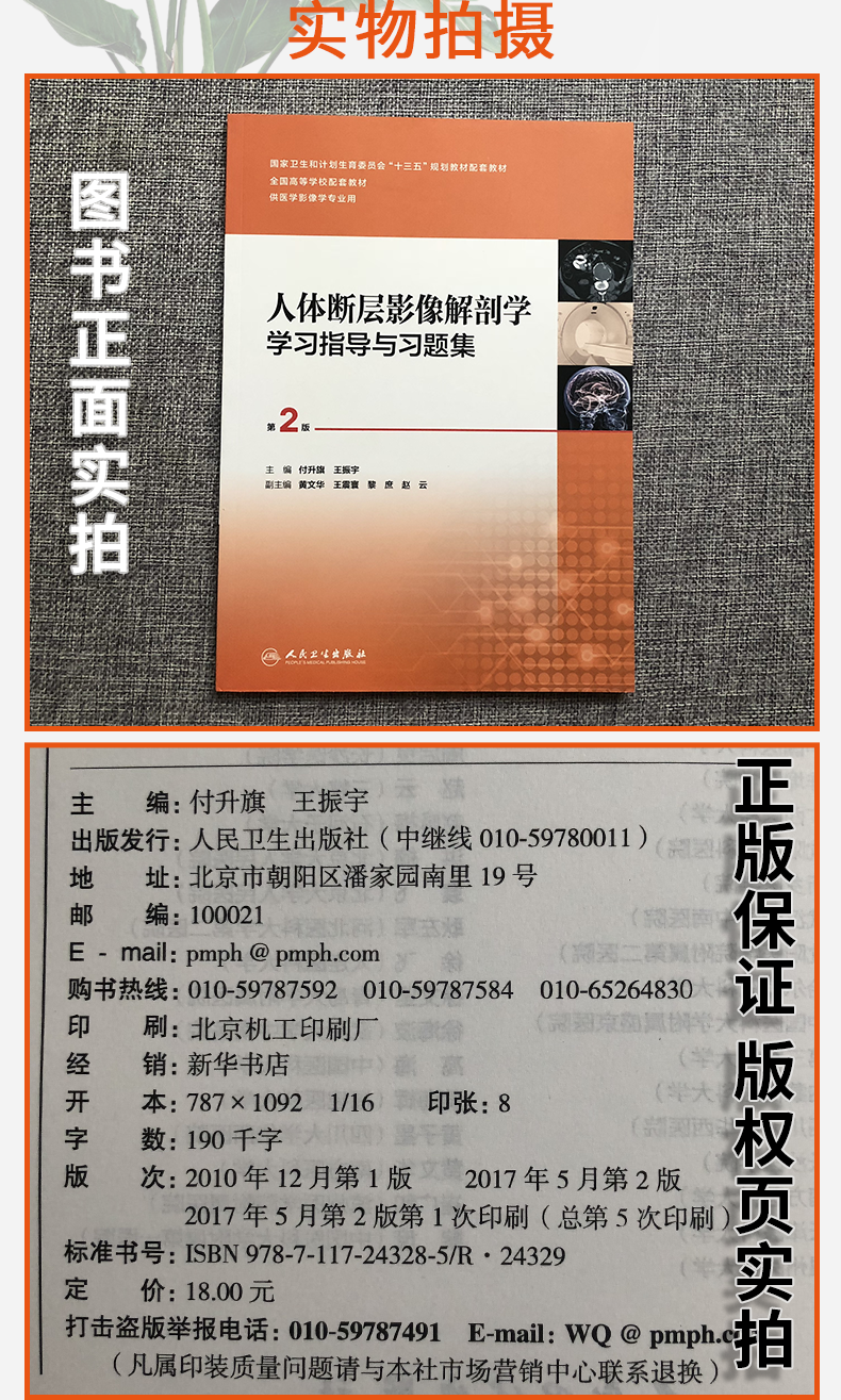 正版 人体断层影像解剖学学习指导与习题集(第2版/十三五规划教材 付升旗 王振宇主编) 人民卫生出版社 9787117243285