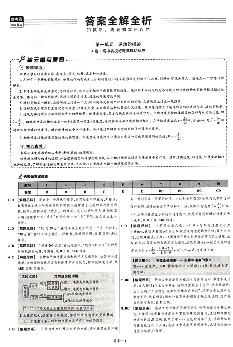 【2021人教版】金考卷活页题选高中物理必修一名师名题单元双测卷高中物理必修1天星教育金考卷活页题选高中教材同步复习练习试卷