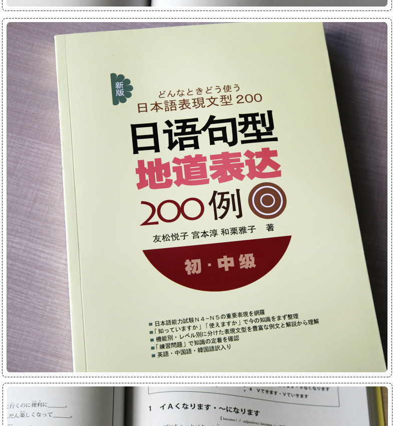 包邮 新版 日语句型地道表达200例 初中级 原版引进 日本语 日语句型日语基础句型初级日语语法日语自学书籍 新日本语能力考试N4N5