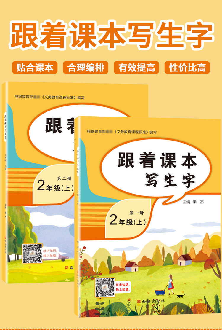 全套2本二年级上册字帖小学2年级上册同步课本人教编版小学生练字字帖