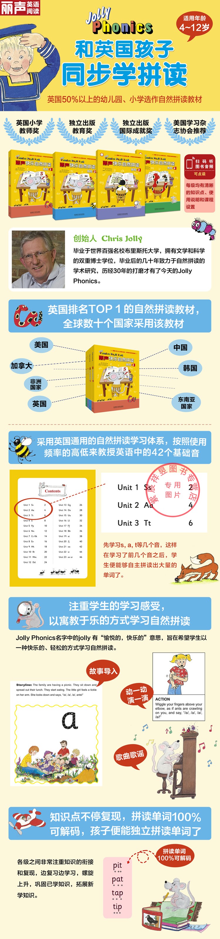 正版包邮【团购优惠】丽声快乐自然拼读教程1-4套装 jolly phonics 英国自然拼读教材扫码听音频