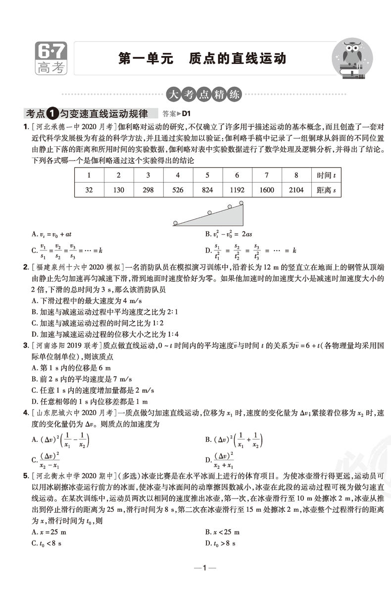 2021年高考必刷卷单元提升卷理数物理化学生物全国卷高考数理化生高频考点考向练习题高考理科一轮二轮总复习单元测试模拟练习刷卷