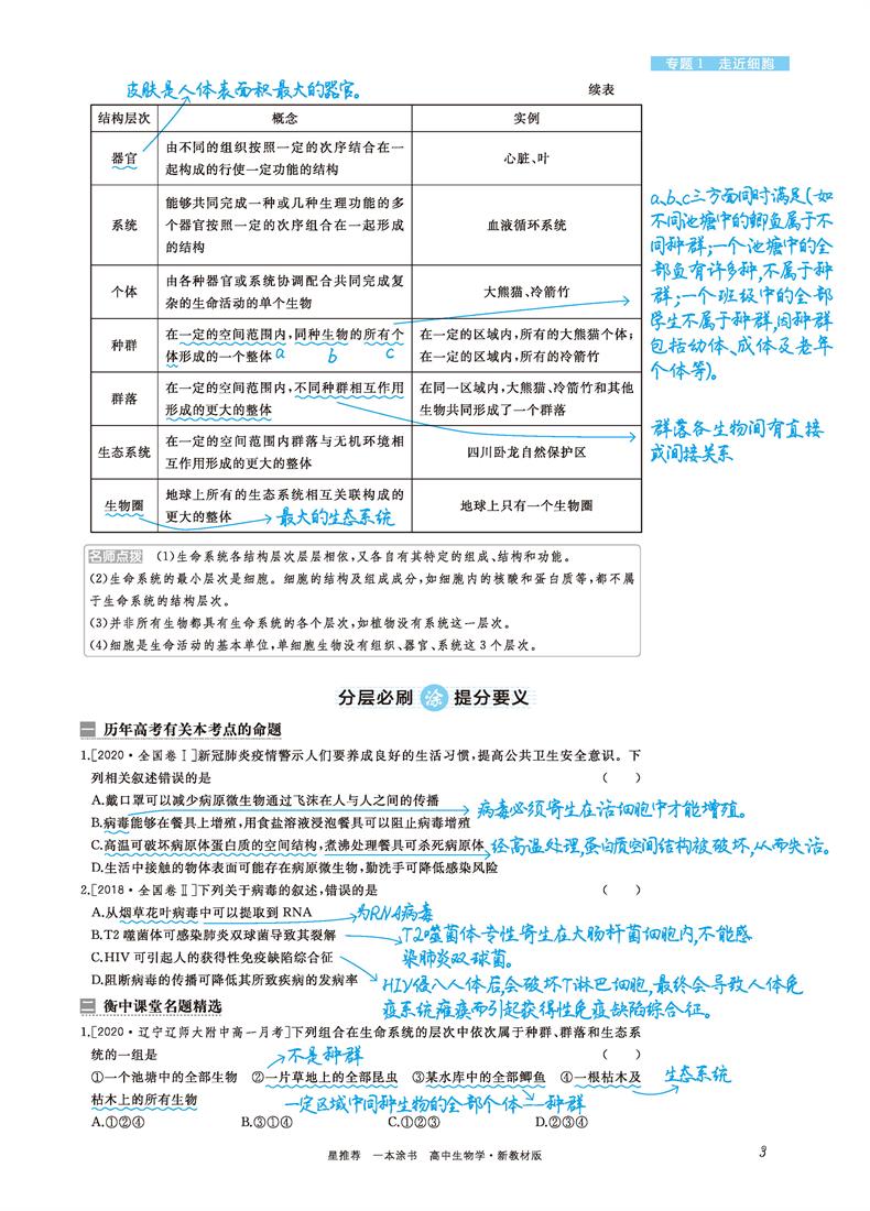 2021版一本涂书高中生物新高考新教材新高考版 高一高二高三高中辅导教辅书 高中生物学霸笔记状元手写笔记 高考一轮二轮复习资料