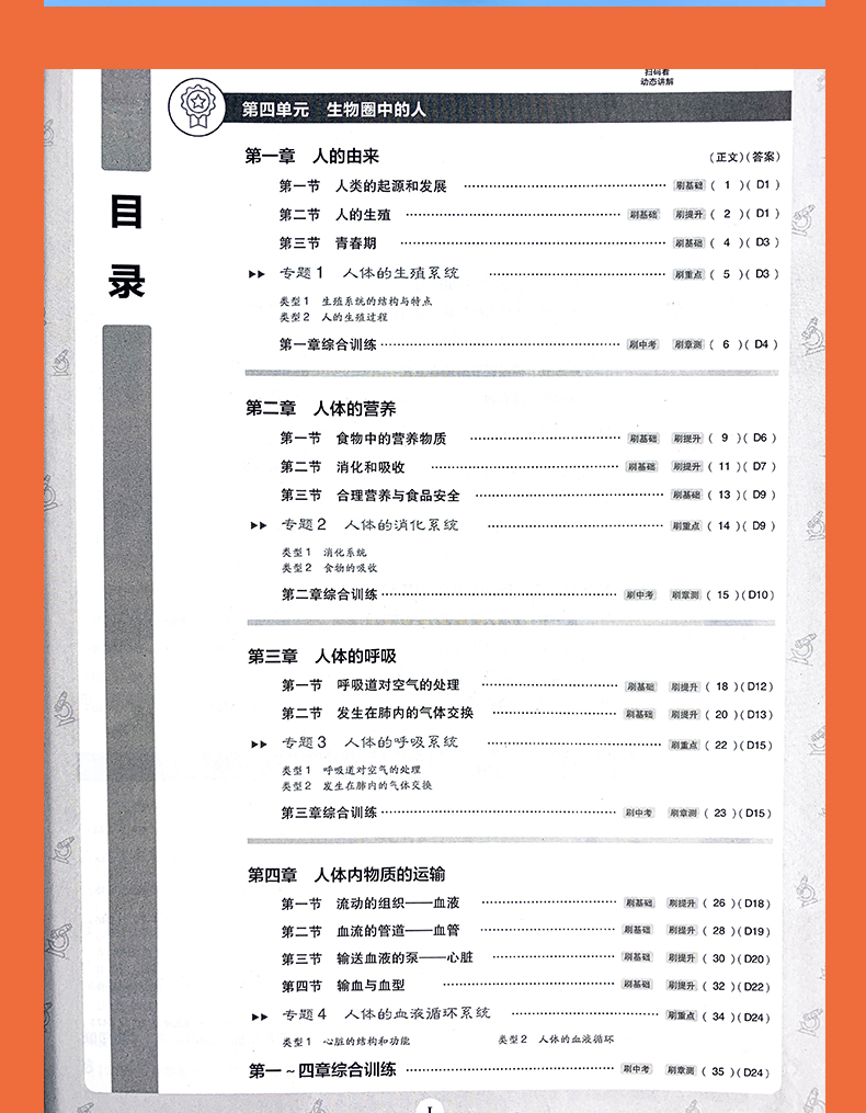 初中必刷题七年级下册生物人教版RJ 2021新版初一必刷题7年级下册生物练习册人教辅导练习资料书生物课本同步教辅 狂k重点初中