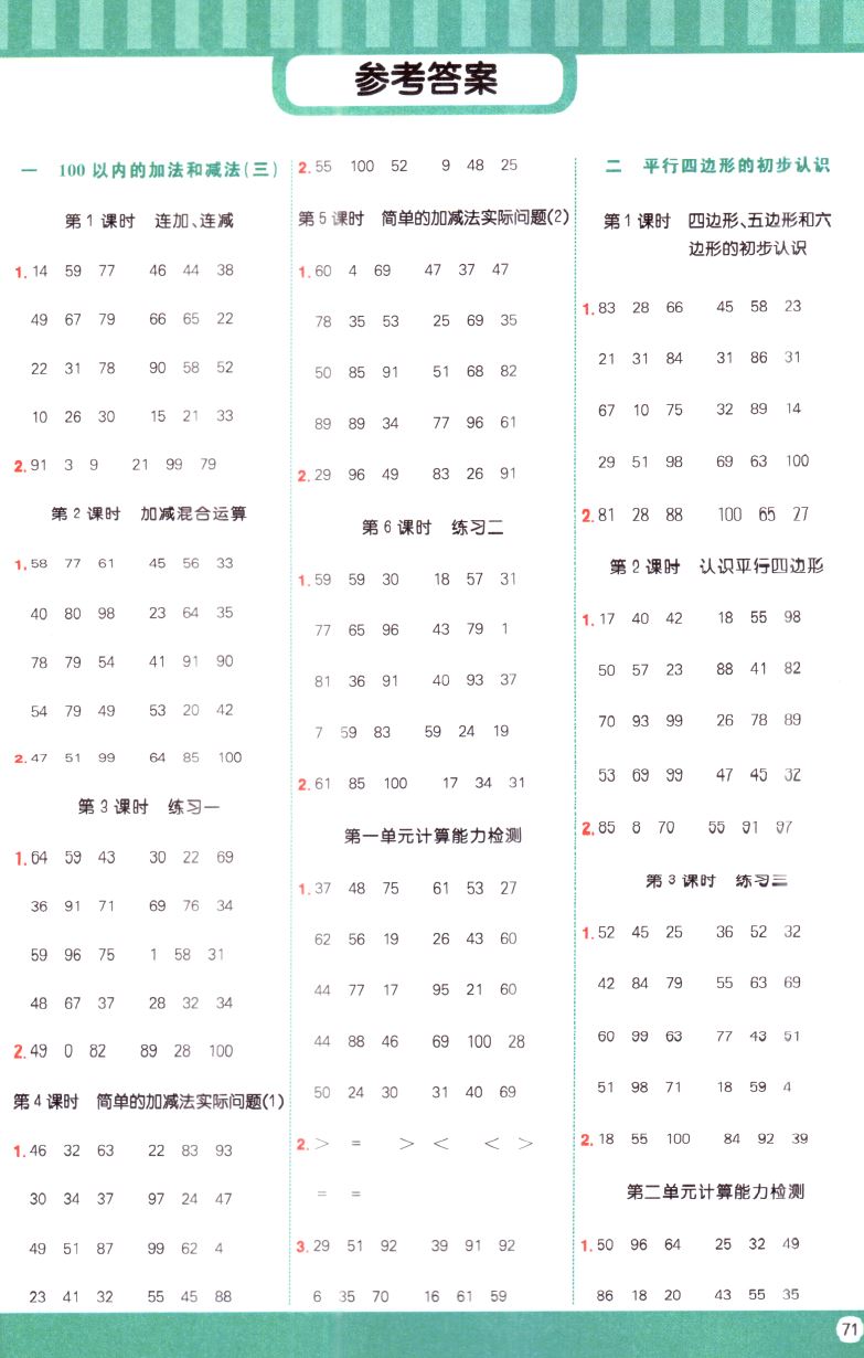 新版 阳光同学 计算小达人 二年级2年级上册数学SJ苏教版