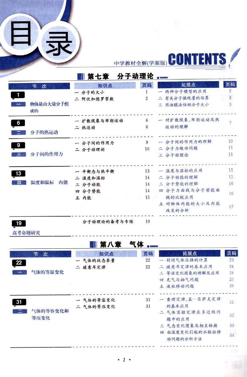 新版 中学教材全解 物理 人教版 选修3-3 学案版 精讲精练